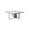 MESA DE CENTRO CON TOPE  DE CERAMICA CON BASE MARRON Y METAL DORADO