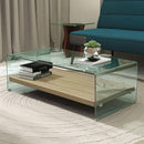 MESA DE CENTRO DE VIDRIO Y ACABADO DE MADERA