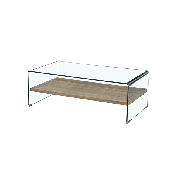 MESA DE CENTRO DE VIDRIO Y ACABADO DE MADERA