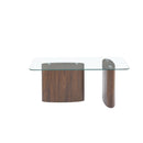 MESA DE CENTRO TOPE DE VIDRIO Y PATAS ACABADO DE MADERA