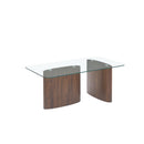 MESA DE CENTRO TOPE DE VIDRIO Y PATAS ACABADO DE MADERA