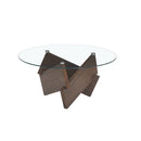 MESA DE CENTRO TOPE DE VIDRIO Y BASE ACABADO DE MADERA