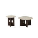 MESA DE CENTRO TOPE ESTILO MARMOL Y PATAS ACABADO DE MADERA SET DE 2