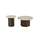 MESA DE CENTRO TOPE ESTILO MARMOL Y PATAS ACABADO DE MADERA SET DE 2