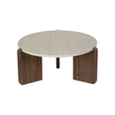 MESA DE CENTRO TOPE ESTILO CERAMICA Y BASE ACABADO DE MADERA