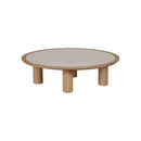 MESA DE CENTRO TOPE ESTILO CERAMICA Y BASE ACABADO DE MADERA NATURAL