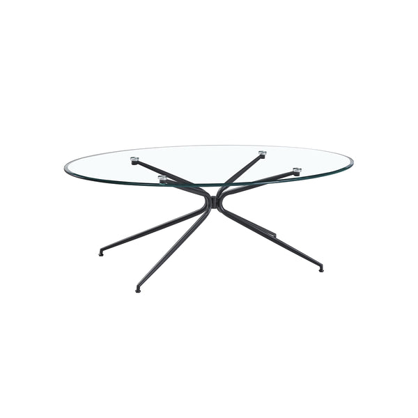 MESA DE CENTRO CON TOPE DE VIDRIO Y PATAS NEGRAS
