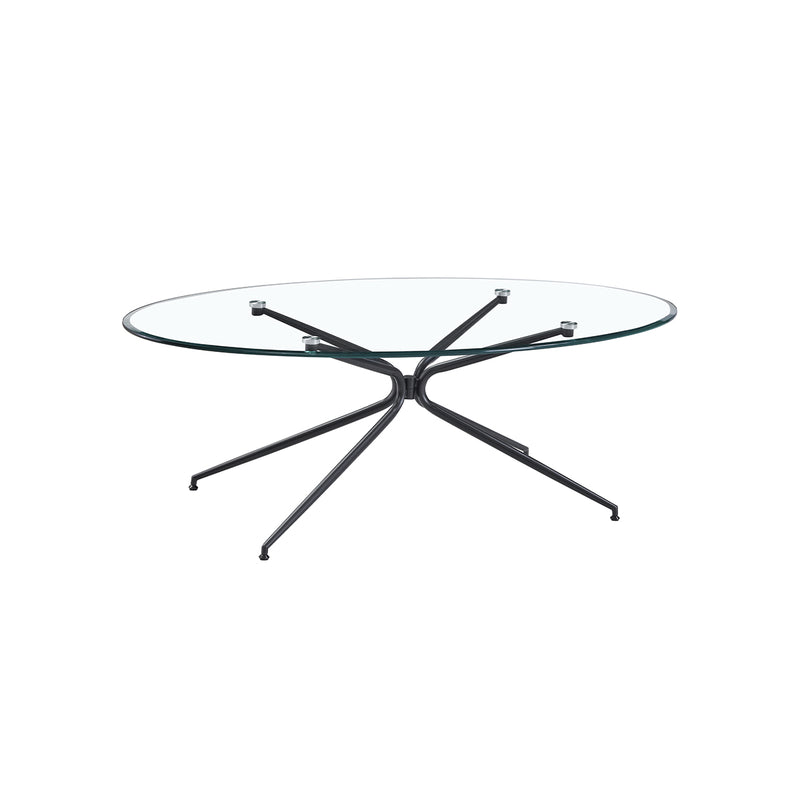 MESA DE CENTRO CON TOPE DE VIDRIO Y PATAS NEGRAS