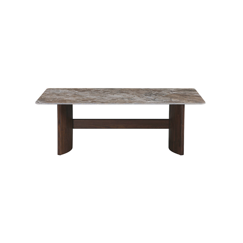 MESA DE CENTRO TOPE ESTILO MARMOL Y BASE ACABADO DE MADERA