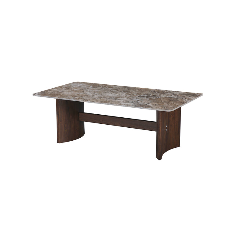 MESA DE CENTRO TOPE ESTILO MARMOL Y BASE ACABADO DE MADERA