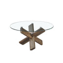 MESA DE CENTRO TOPE DE VIDRIO Y PATAS ACABADO DE MADERA
