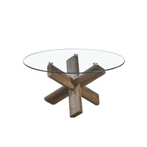 MESA DE CENTRO TOPE DE VIDRIO Y PATAS ACABADO DE MADERA
