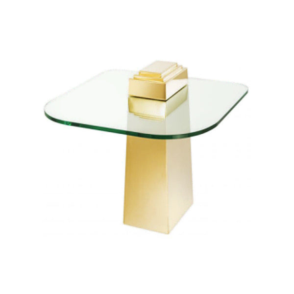 MESA LATERAL DORADA CON TOPE DE VIDRIO