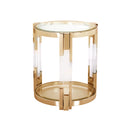 MESA LATERAL CON TOPE DE VIDRIO TRANSPARENTE Y MARCO DORADO