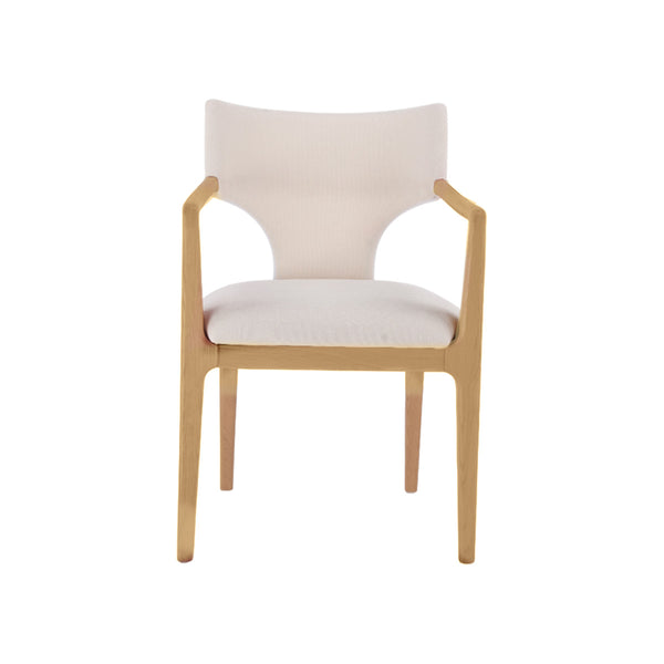 SILLA DE COMEDOR EN TELA BEIGE Y ACABADO DE MADERA NATURAL