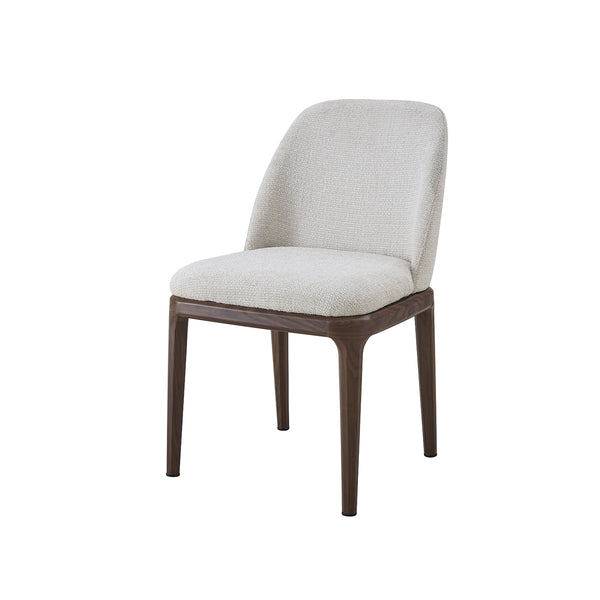 SILLA DE COMEDOR EN TELA TEXTURIZADA BEIGE Y PATAS ACABADO DE MADERA