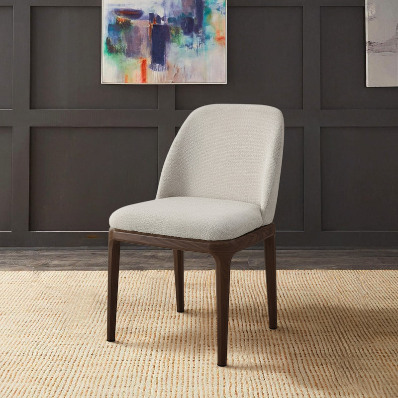 SILLA DE COMEDOR EN TELA TEXTURIZADA BEIGE Y PATAS ACABADO DE MADERA