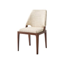 SILLA DE COMEDOR EN TELA TEXTURIZADA MARRON Y PATAS EN METAL ESTILO MADERA