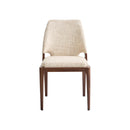 SILLA DE COMEDOR EN TELA TEXTURIZADA MARRON Y PATAS EN METAL ESTILO MADERA