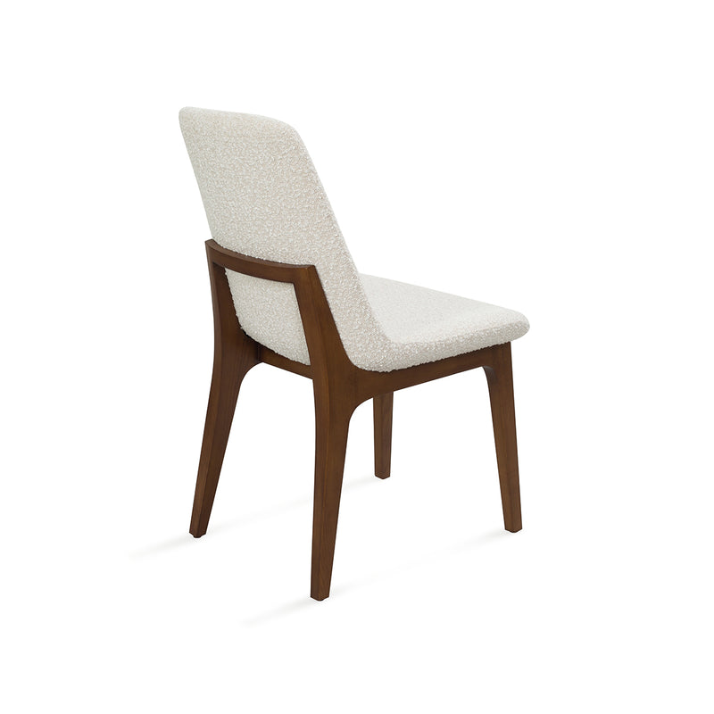 SILLA DE COMEDOR EN TELA CREMA Y PATAS EN ACABADO DE MADERA