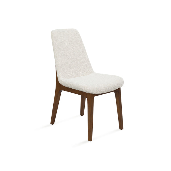 SILLA DE COMEDOR EN TELA CREMA Y PATAS EN ACABADO DE MADERA