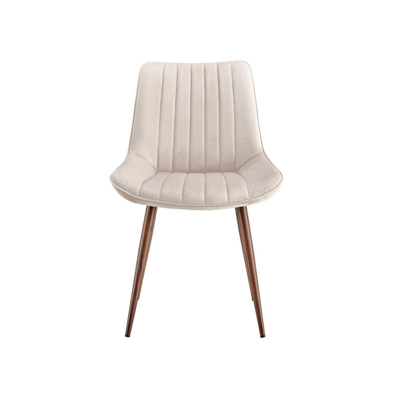 SILLA DE COMEDOR TELA BEIGE Y PATAS ACABADO DE MADERA