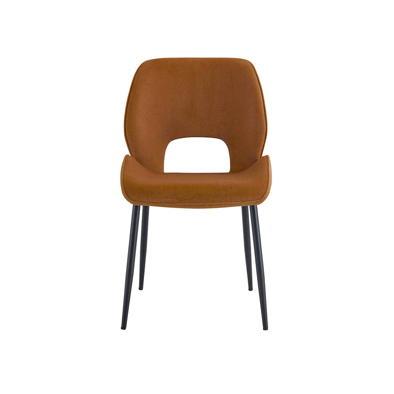 SILLA DE COMEDOR EN TELA TERRACOTA Y PATAS NEGRAS