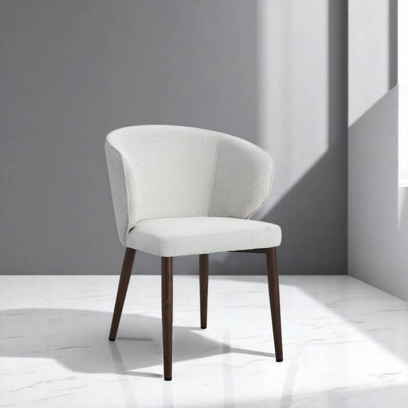 SILLA DE COMEDOR EN TELA TEXTURIZADA BEIGE Y PATAS ACABADO DE MADERA
