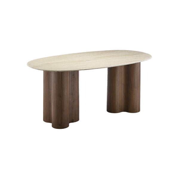 MESA DE COMEDOR ESTILO MARMOL Y BASE ACABADO DE MADERA