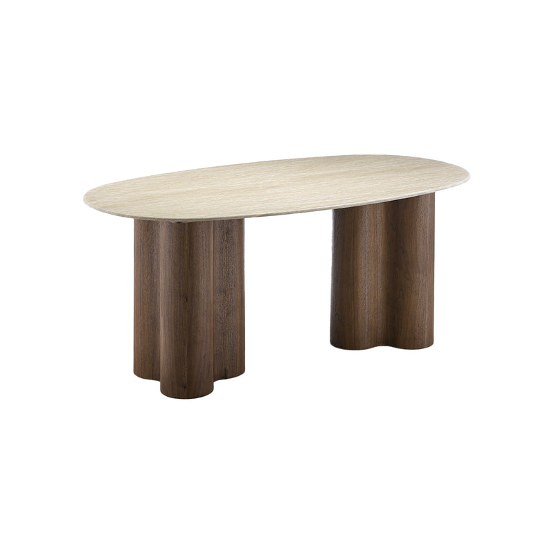 MESA DE COMEDOR ESTILO MARMOL Y BASE ACABADO DE MADERA