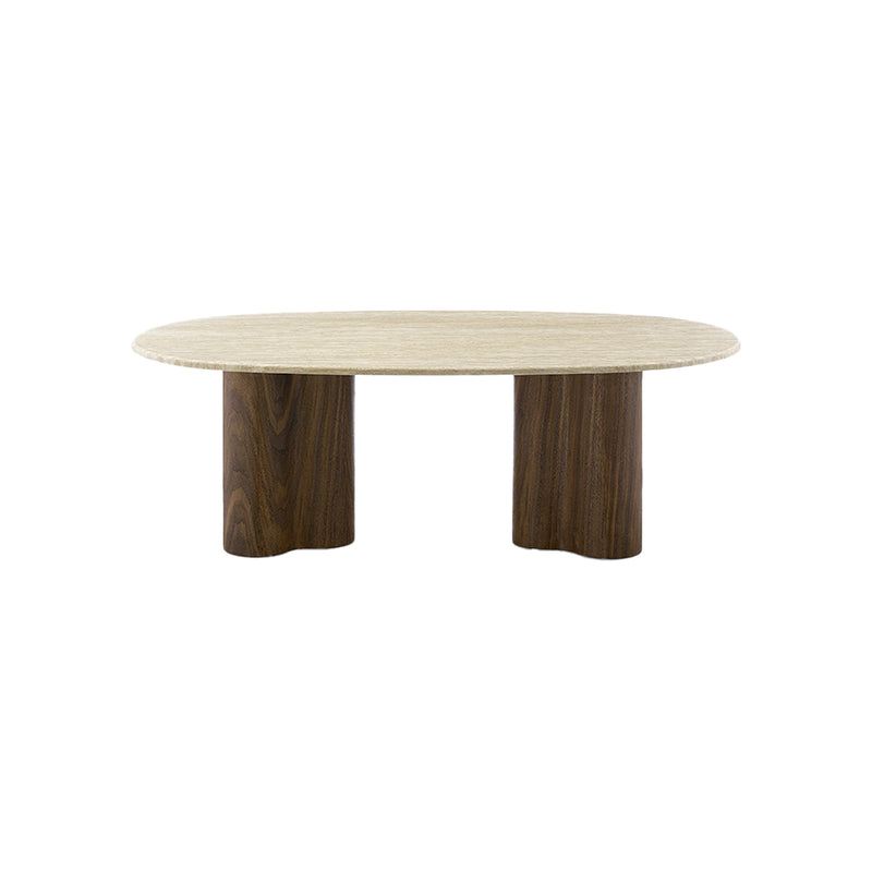 MESA DE CENTRO TOPE ESTILO MARMOL Y BASE ACABADO DE MADERA