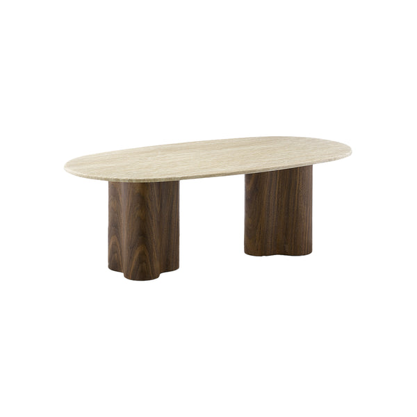 MESA DE CENTRO TOPE ESTILO MARMOL Y BASE ACABADO DE MADERA