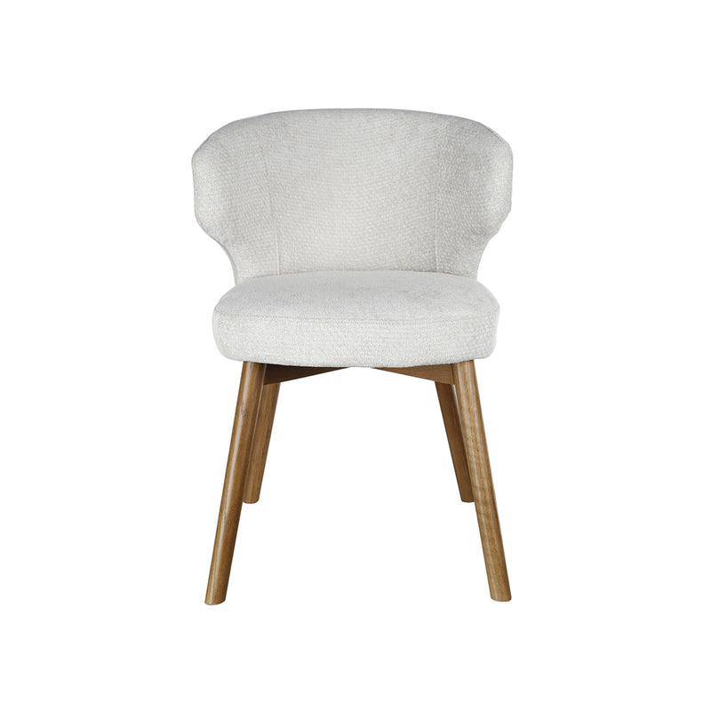 SILLA DE COMEDOR EN TELA BEIGE Y PATAS ACABADO DE MADERA