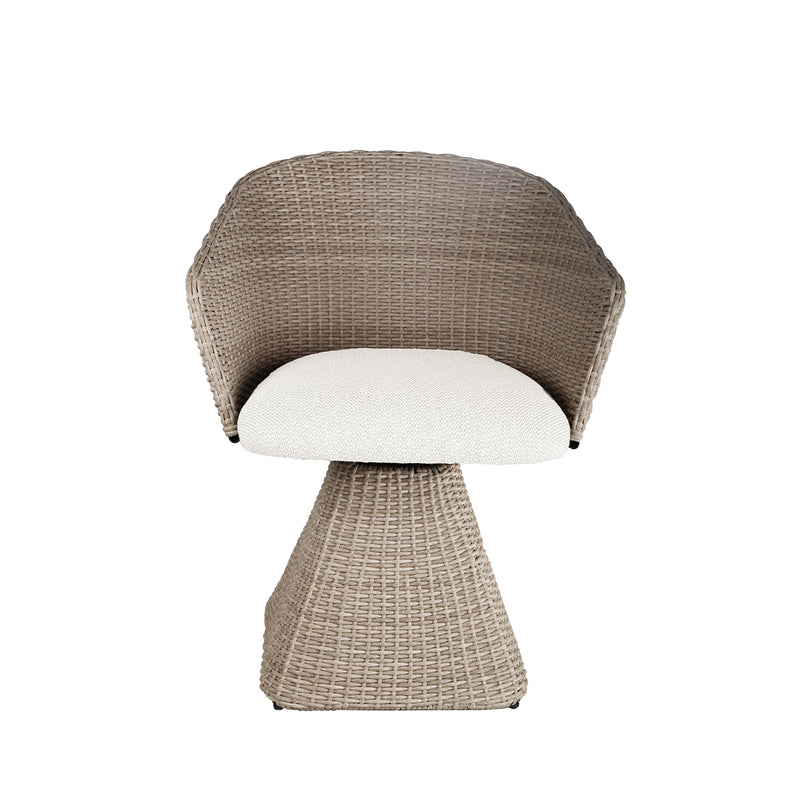 SILLA DE COMEDOR DE EXTERIOR ASIENTO GIRATORIO EN TELA BEIGE Y RATAN