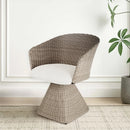 SILLA DE COMEDOR DE EXTERIOR ASIENTO GIRATORIO EN TELA BEIGE Y RATAN