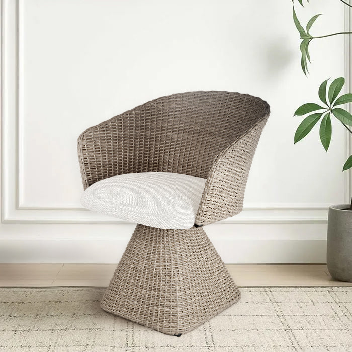 SILLA DE COMEDOR DE EXTERIOR ASIENTO GIRATORIO EN TELA BEIGE Y RATAN