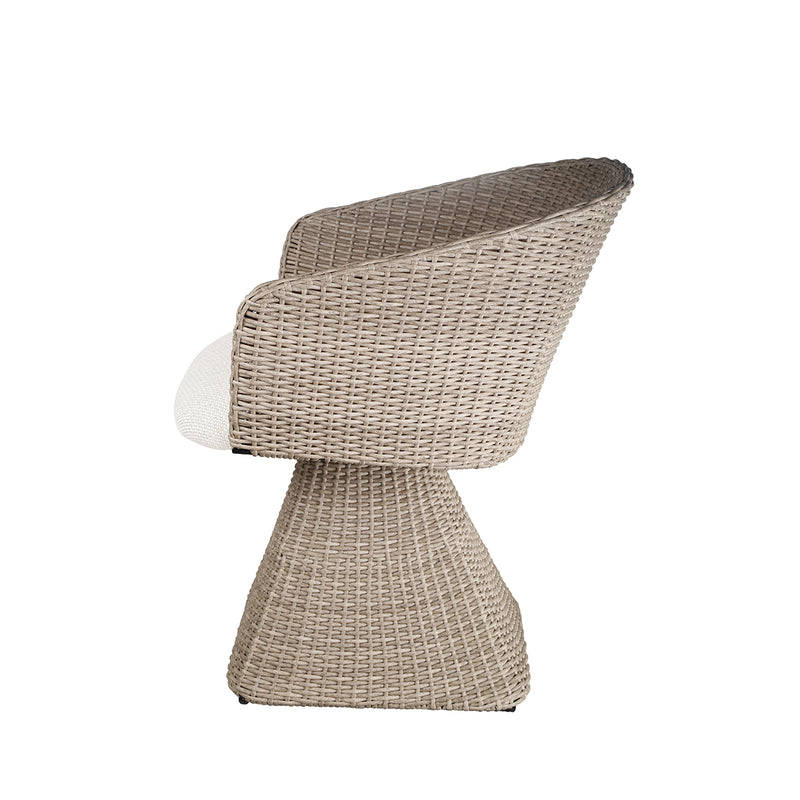 SILLA DE COMEDOR DE EXTERIOR ASIENTO GIRATORIO EN TELA BEIGE Y RATAN