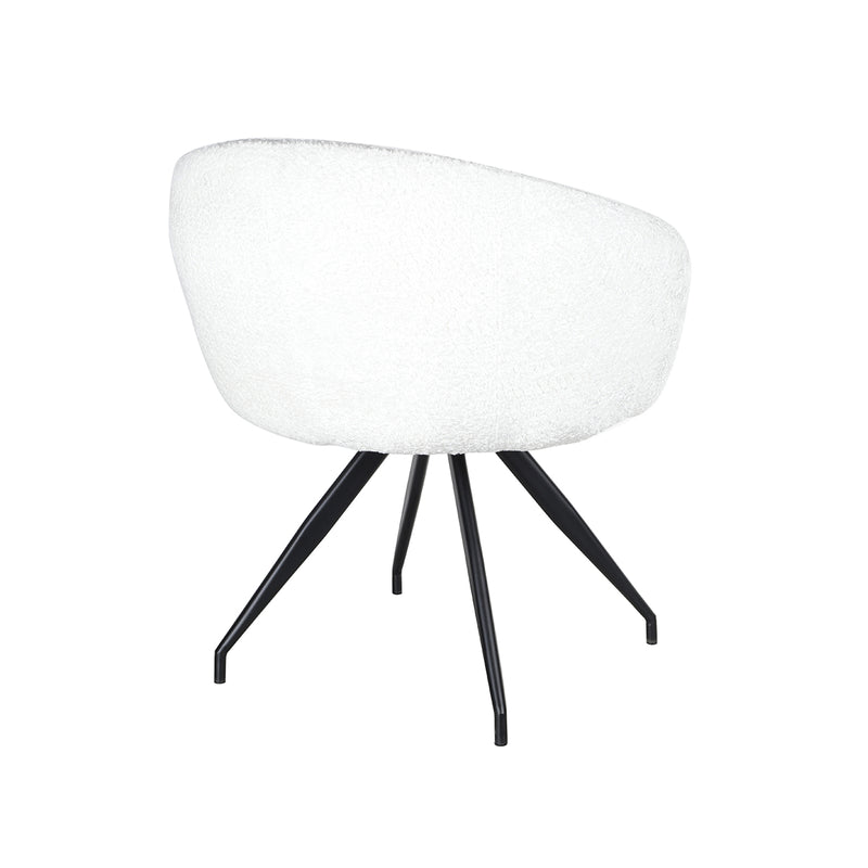 SILLA DE COMEDOR CON ASIENTO GIRATORIO EN TELA BLANCA Y PATAS NEGRAS