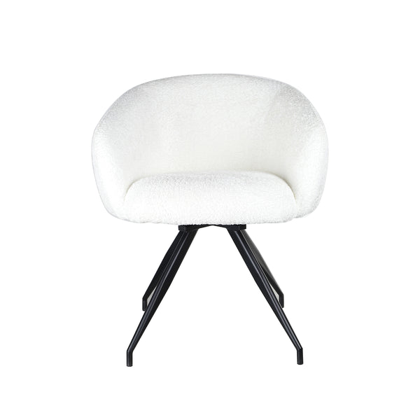 SILLA DE COMEDOR CON ASIENTO GIRATORIO EN TELA BLANCA Y PATAS NEGRAS