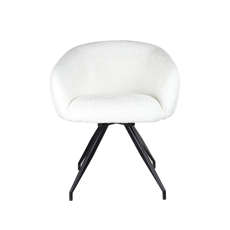 SILLA DE COMEDOR CON ASIENTO GIRATORIO EN TELA BLANCA Y PATAS NEGRAS