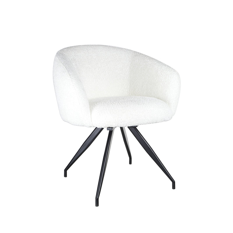 SILLA DE COMEDOR CON ASIENTO GIRATORIO EN TELA BLANCA Y PATAS NEGRAS