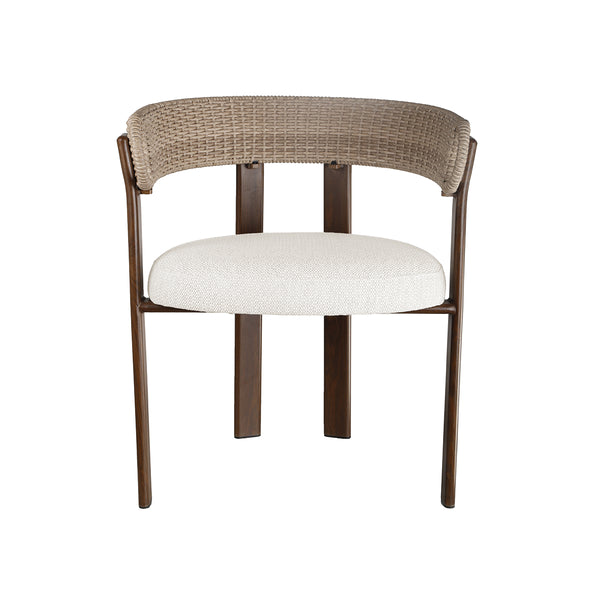 SILLA DE COMEDOR DE EXTERIOR EN TELA BEIGE Y RATAN