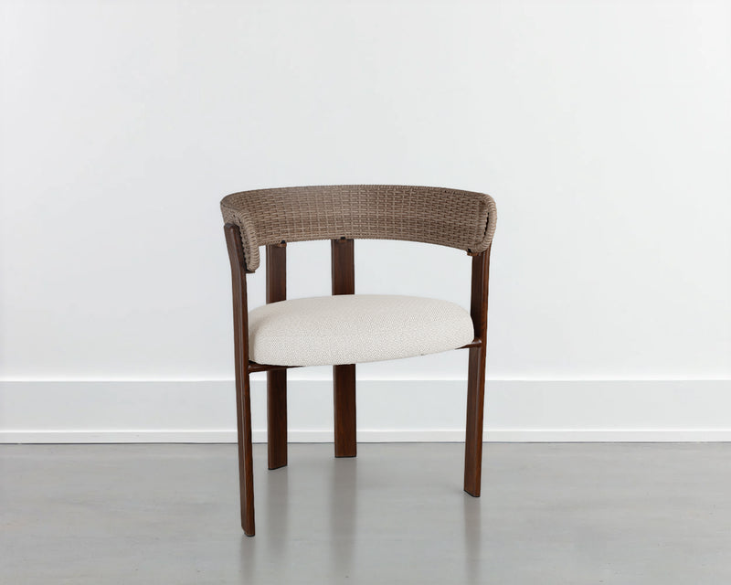 SILLA DE COMEDOR DE EXTERIOR EN TELA BEIGE Y RATAN