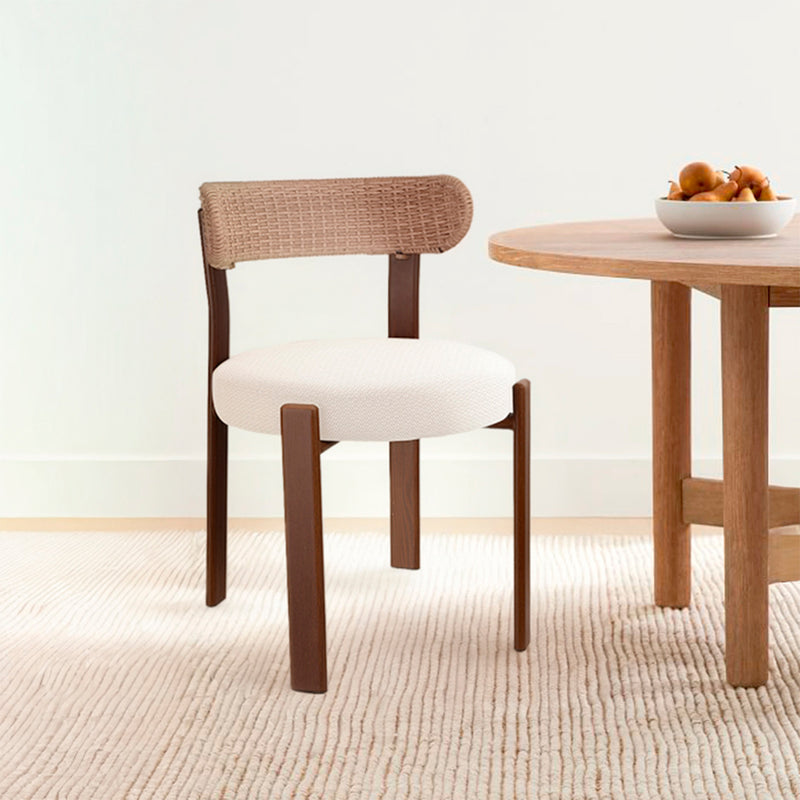 SILLA DE COMEDOR DE EXTERIOR EN TELA BEIGE Y RATAN