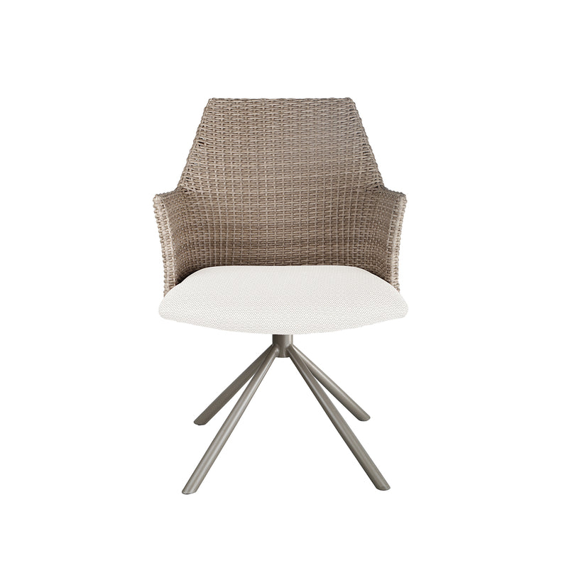SILLA DE COMEDOR DE EXTERIOR ASIENTO GIRATORIO EN TELA BEIGE Y RATAN