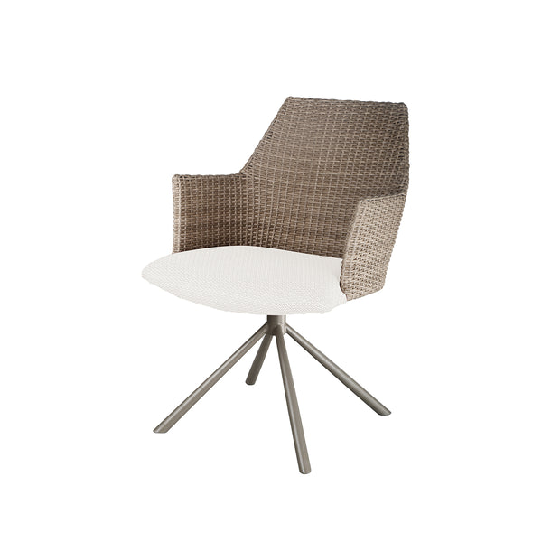 SILLA DE COMEDOR DE EXTERIOR ASIENTO GIRATORIO EN TELA BEIGE Y RATAN