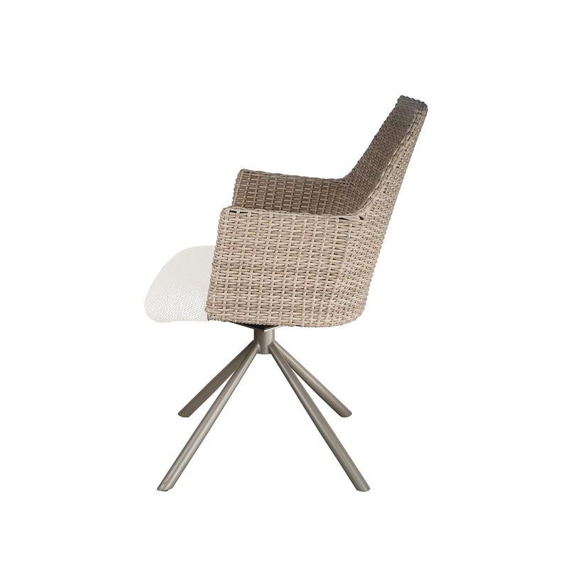 SILLA DE COMEDOR DE EXTERIOR ASIENTO GIRATORIO EN TELA BEIGE Y RATAN