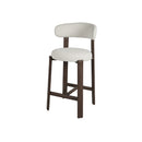 TABURETE DE BAR EN TELA BLANCA Y PATAS ACABADO DE MADERA