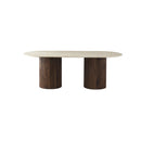 MESA DE COMEDOR ESTILO MARMOL Y BASE ACABADO DE MADERA