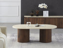 MESA DE CENTRO TOPE ESTILO MARMOL Y BASE ACABADO DE MADERA